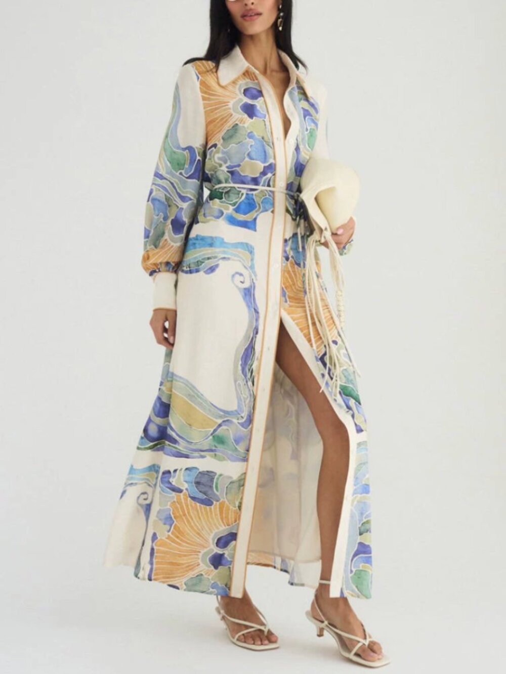 NWT BEST Sheike Wren Maxi Shirt Dress 2/6/10 Watercolor Print Vacation Cocktail